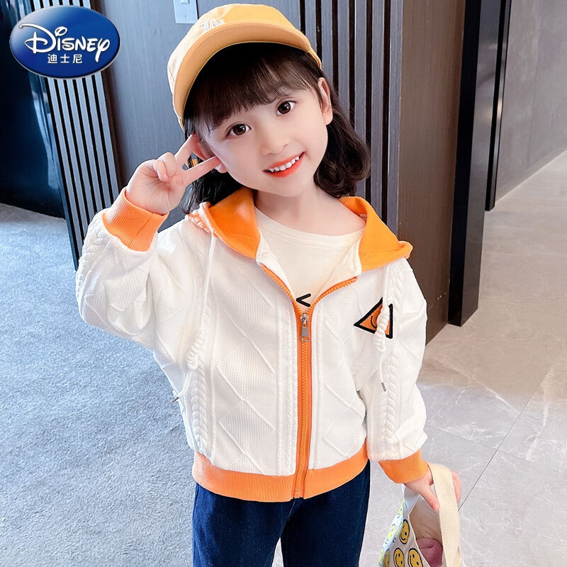 连帽外套春秋款休闲洋气女宝宝时尚韩版上衣 白色 白色蝙蝠拼色外套