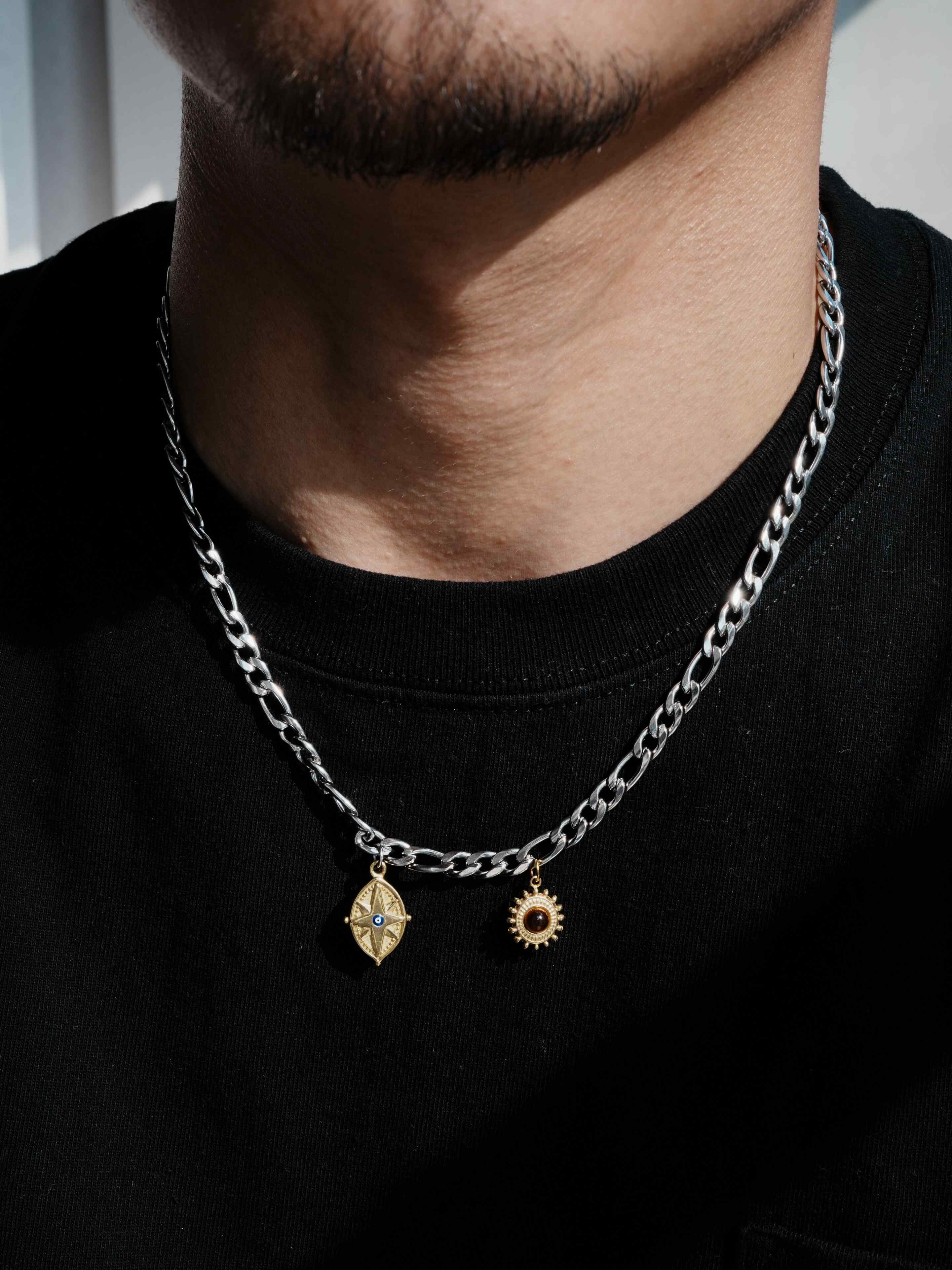 观菩阁原创金色复古小众盾牌太阳吊坠nk钛钢项链防汗不掉色 50cm 5cm