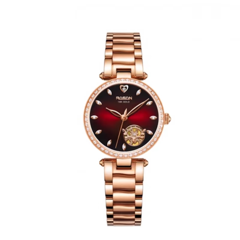 劳士顿(rosdn)手表女士2023热款镶钻时尚防水石英女表3287 3287枚金红