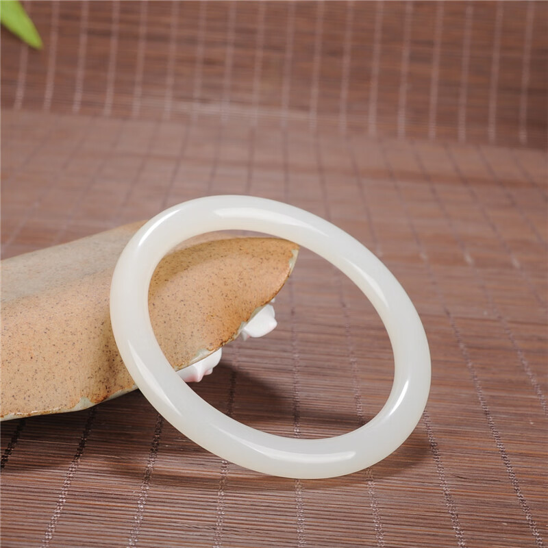 xcl新疆和田玉羊脂级白玉手镯玉镯子复古圆条手镯少女细条手镯 内直径