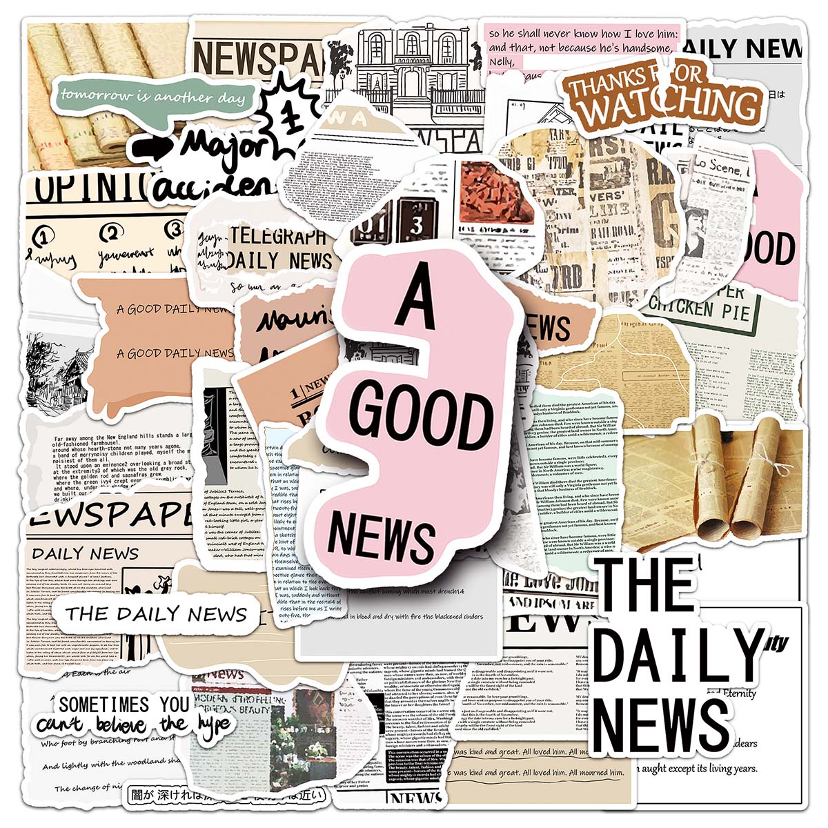 50张ins欧美原创复古报纸拼贴diy贴纸 手帐素材宿舍旅行箱保温杯文具