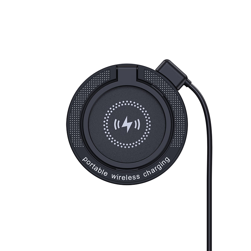 ESCASE適用蘋(píng)果無(wú)線(xiàn)充電器磁吸支架二合一MagSafe手機快充透明朋克iPhone15/14/13/12ProMax耳機黑色