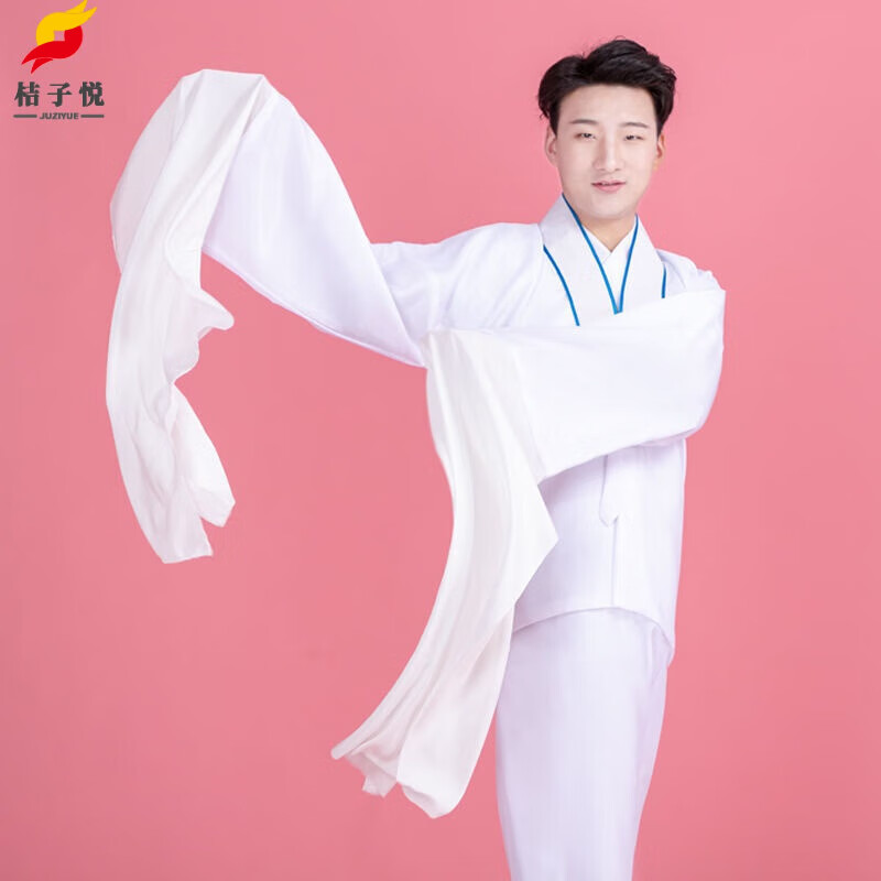 桔子悅 戲曲練功水袖練功服越劇戲京劇黃梅戲服裝小生花旦戲服衣服 素雅白色 縐料