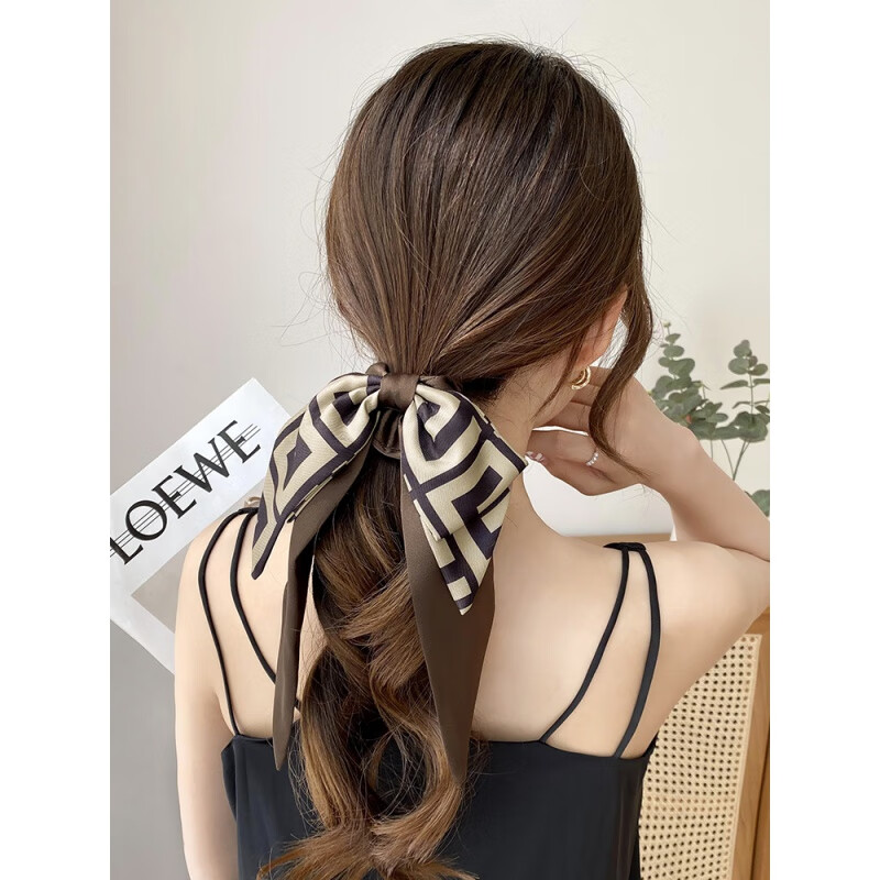 发带女2024低马尾发饰高感大肠发圈头绳飘带 咖色蝴蝶结飘带(主图款)