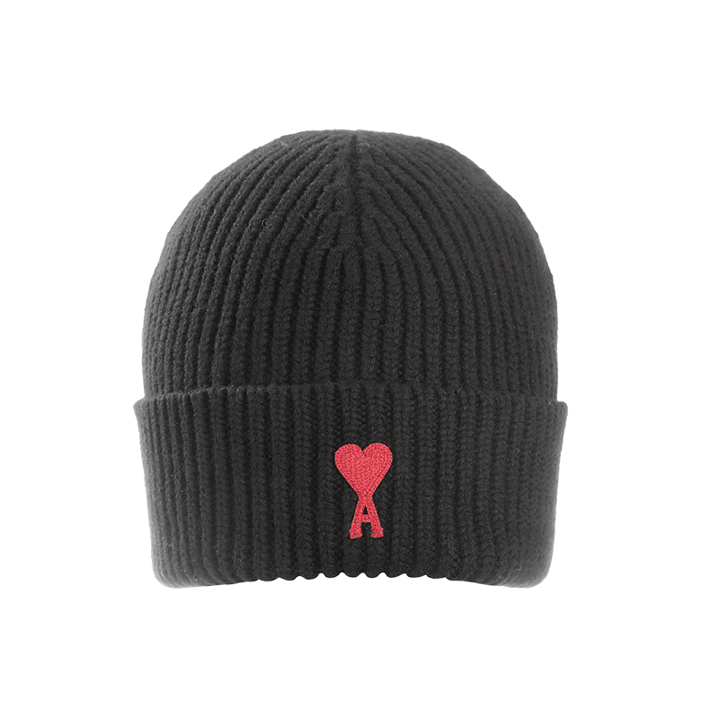 ami alexandre mattiussi黑色爱心logo图案针织帽保暖绒线男款保暖帽