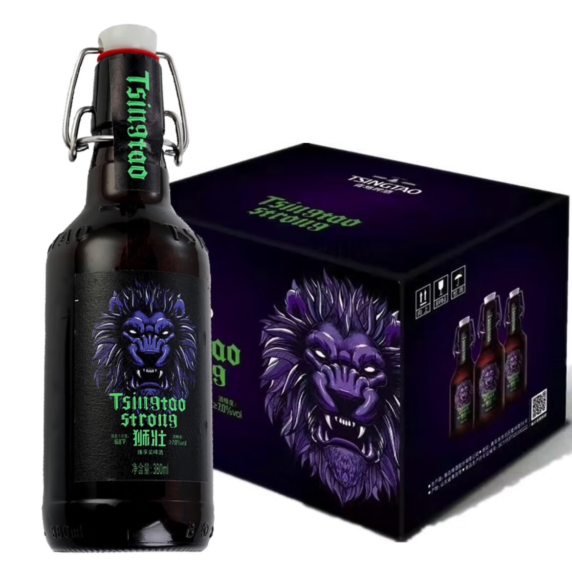 8°p琥珀拉格 狮壮啤酒整箱青岛发货 380ml 12瓶 整箱装 2箱