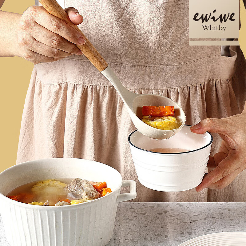 EWIWE硅胶铲锅铲不粘锅专用家用炒菜铲子汤勺漏铲食品级耐高温厨具套装 象牙白/三件套