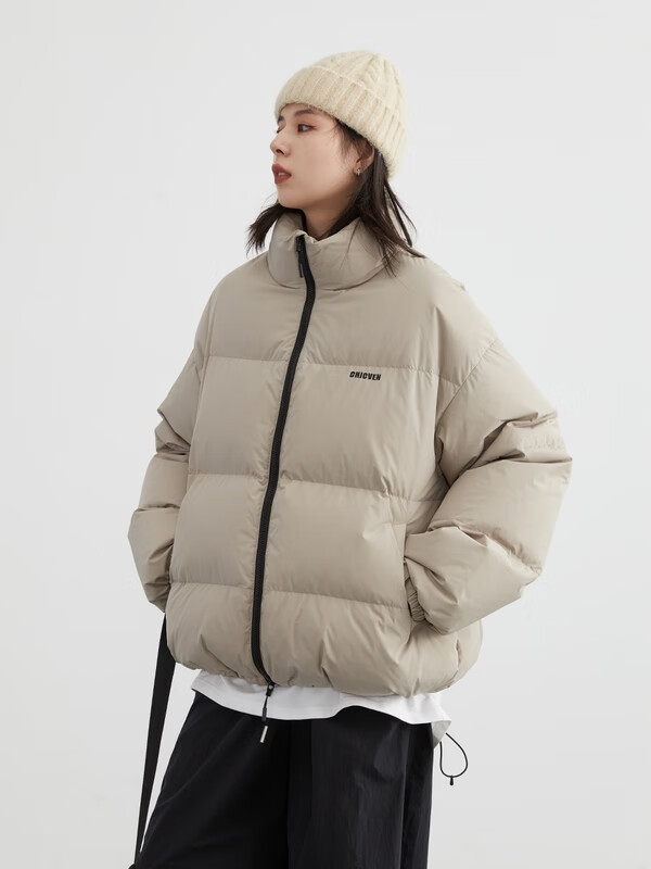 CHIC VEN 2025冬季新品90白鸭绒保暖三防立领短款羽绒服外套女chicven 黑色 M