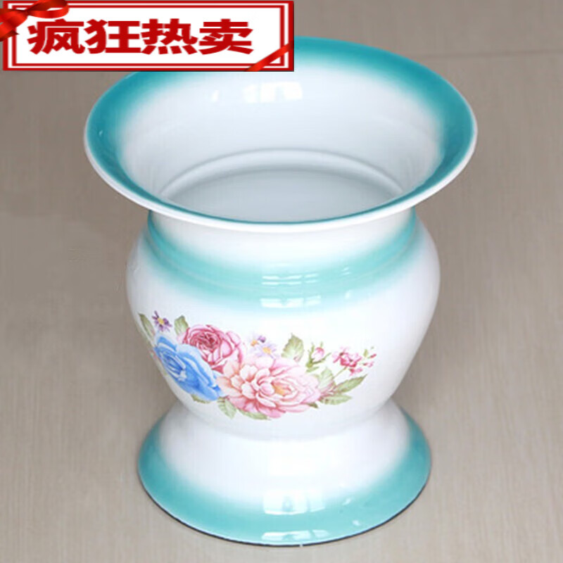 若临搪瓷尿壶老人尿桶防臭加厚带盖老式尿盆家用孕妇高脚痰盂罐女 半