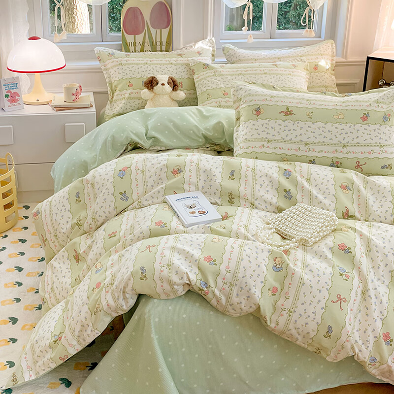 羽匠小清新印花四件套学生套件家用床单柔软四件套 采薇 1.2m床单款三件套