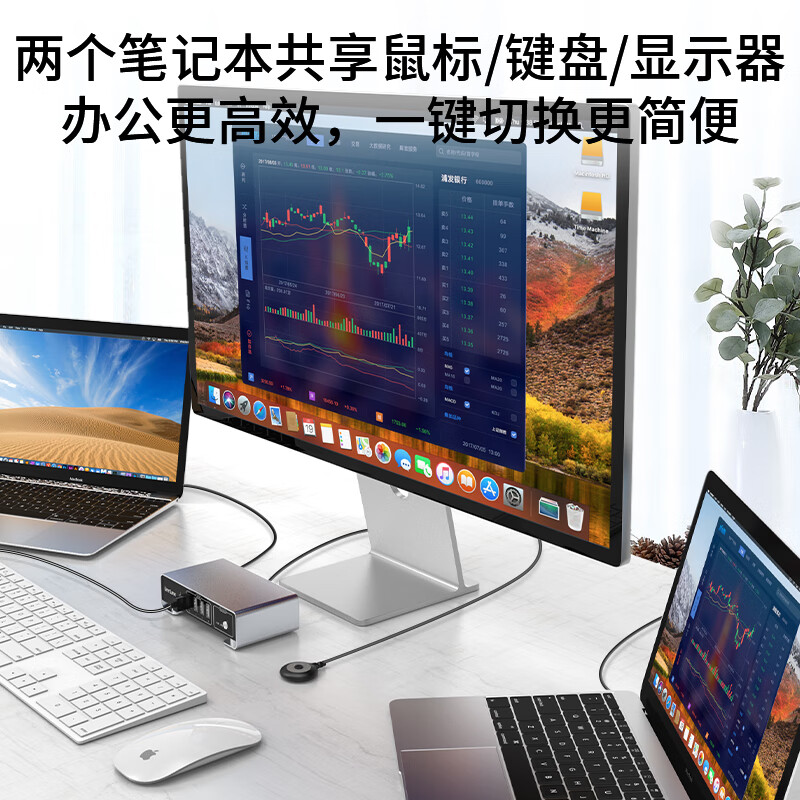 UNNLINK KVM切换器Type-C雷电4/5切换器二进一出 4K144Hz高清兼容Win/Mac系统 两台电脑共享鼠键显示器 【配线款】2进1出Type-C转HDMI2.1