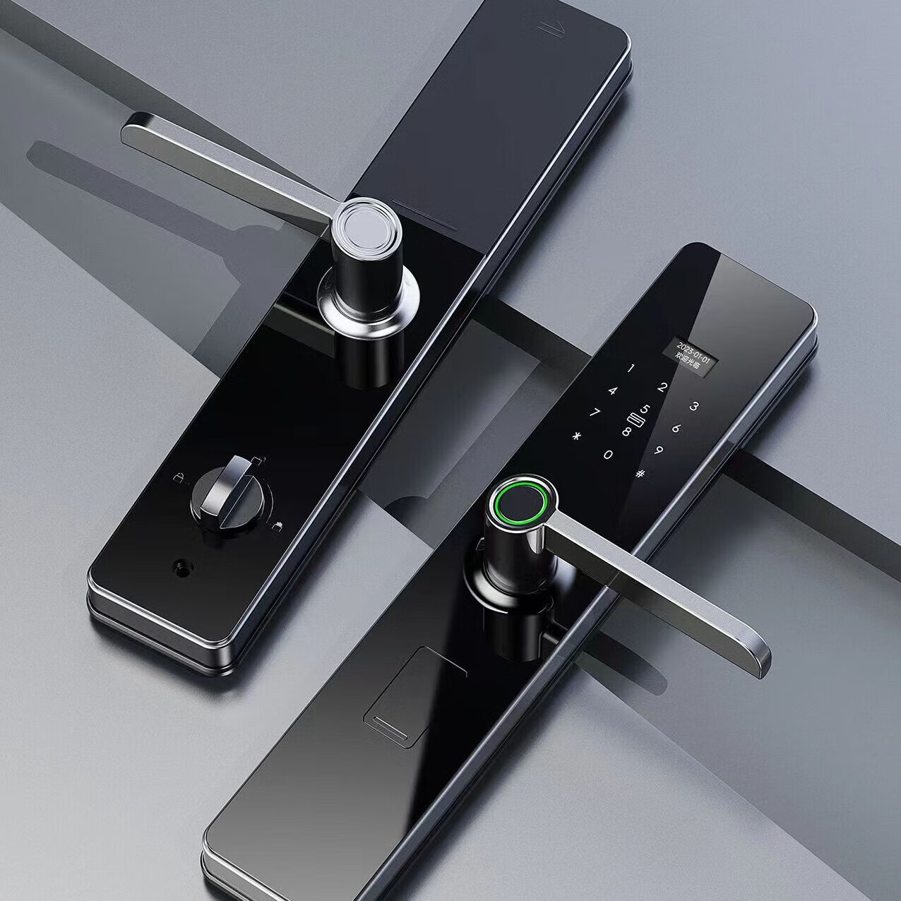 艾珞克冰川2号智能锁指纹密码刷卡机械钥匙电子锁远程密码 黑色 370*80*25