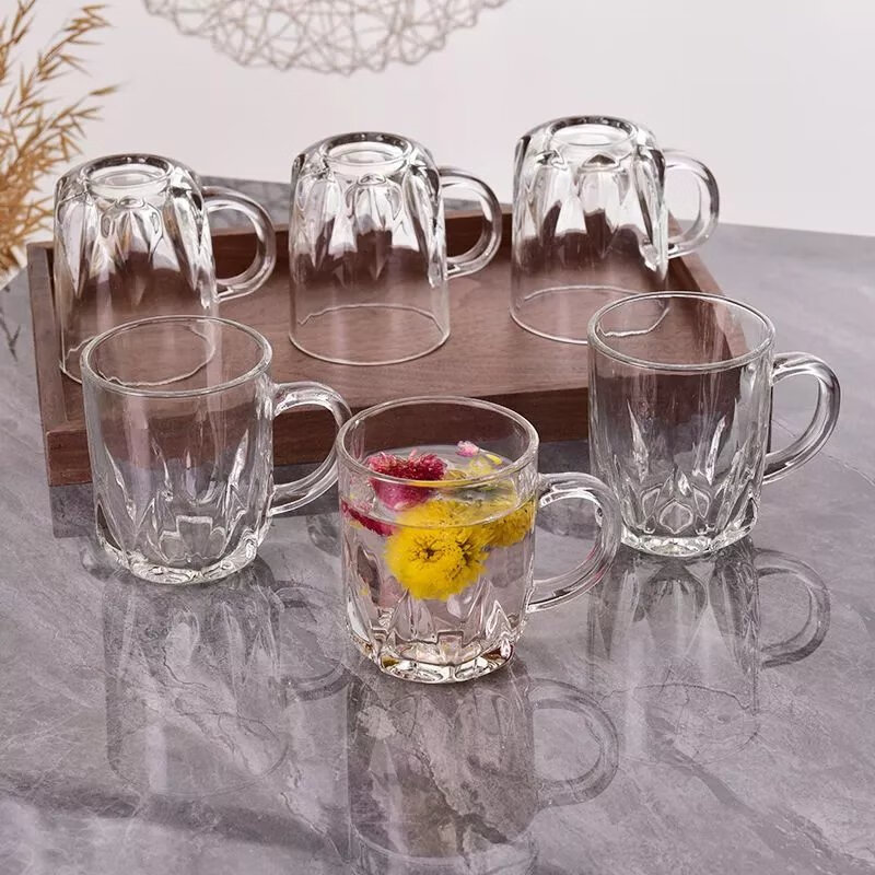 【精选】家用花茶杯套装加厚耐热玻璃杯带把杯水杯无铅果汁杯牛奶 【190ML】花钻款花茶刻花把杯 【2只装】