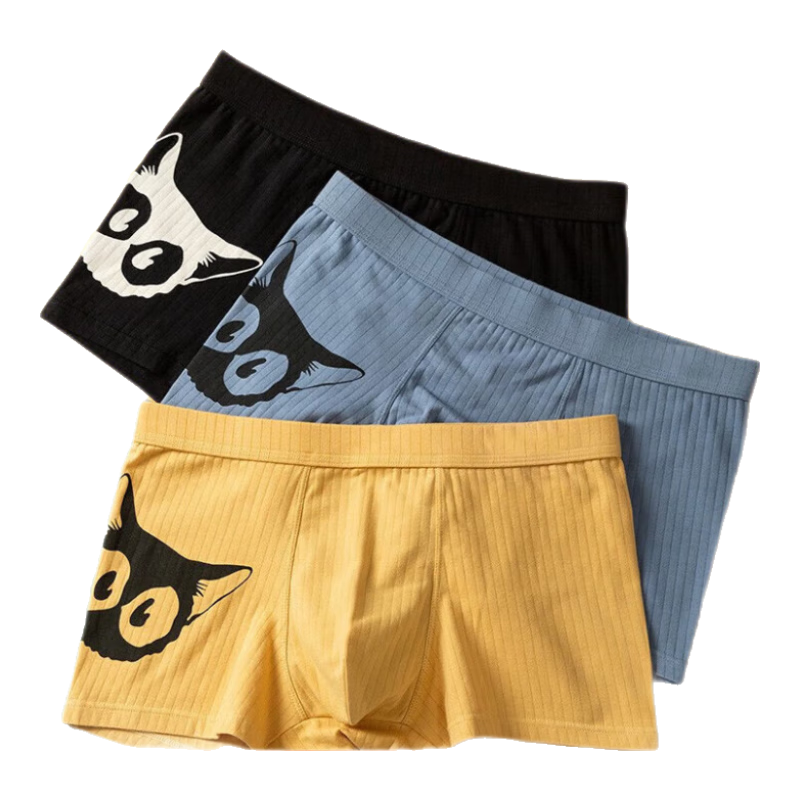 寶蓋丁石墨烯抗菌男士內(nèi)褲男純棉平角褲寬松透氣大碼春夏男式四角褲 石墨烯抗菌 黑+灰藍(lán)+泥黃 3條 L 建議90-115斤