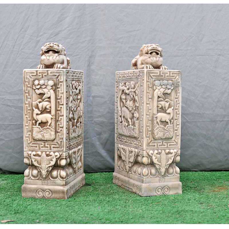 石汉白玉中式仿古庭院别墅门口门当户对石 c汉白玉做旧120公分高一对