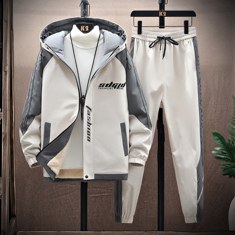 apygqv图宾奴男装秋冬款外套加绒加厚时尚休闲套装青少年帅气男士棉服