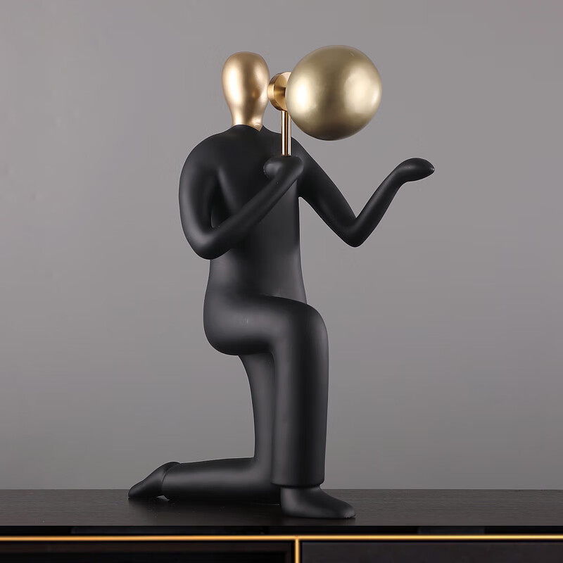 摆件抽象艺术雕塑办公室卧室书房橱窗样品房摆设 吹泡泡男孩(黑色)