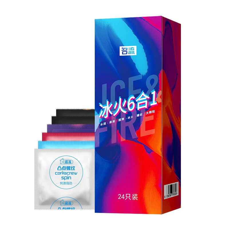 名流 避孕套超薄男用安全套大颗粒螺纹避育用套套 大中小可选型号29mm避孕套49-55mm套计生用品 冰火6合1【共24只】