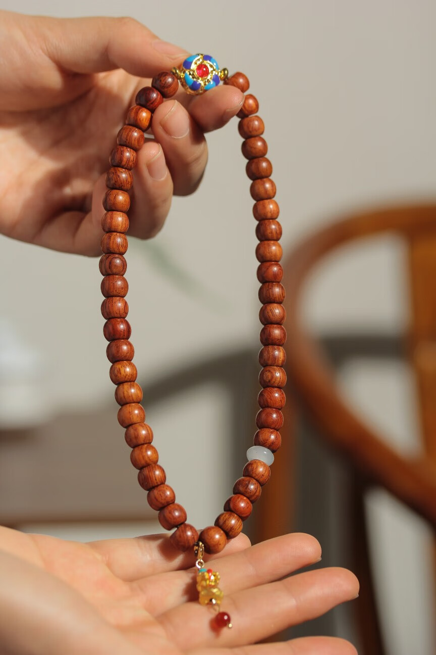 美胜精品黄花梨苹果珠diy吊坠手串平安锁手工编织古法金貔貅双圈手链