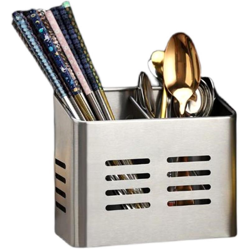 棠磊加厚方形双格不锈钢筷子筒家用餐具消毒柜收纳盒厨房沥水筷笼筷架 方形筷子筒-红色