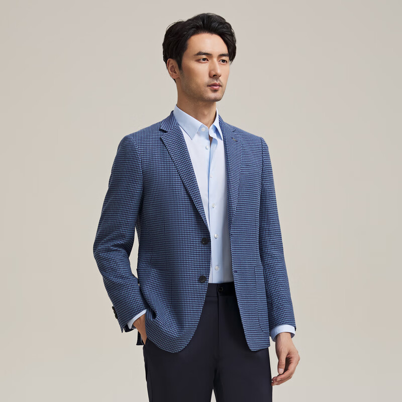 MAYOR男装 秋季Loropiana职业正装单排扣轻奢西服上衣 蓝色 170A （170/92A）