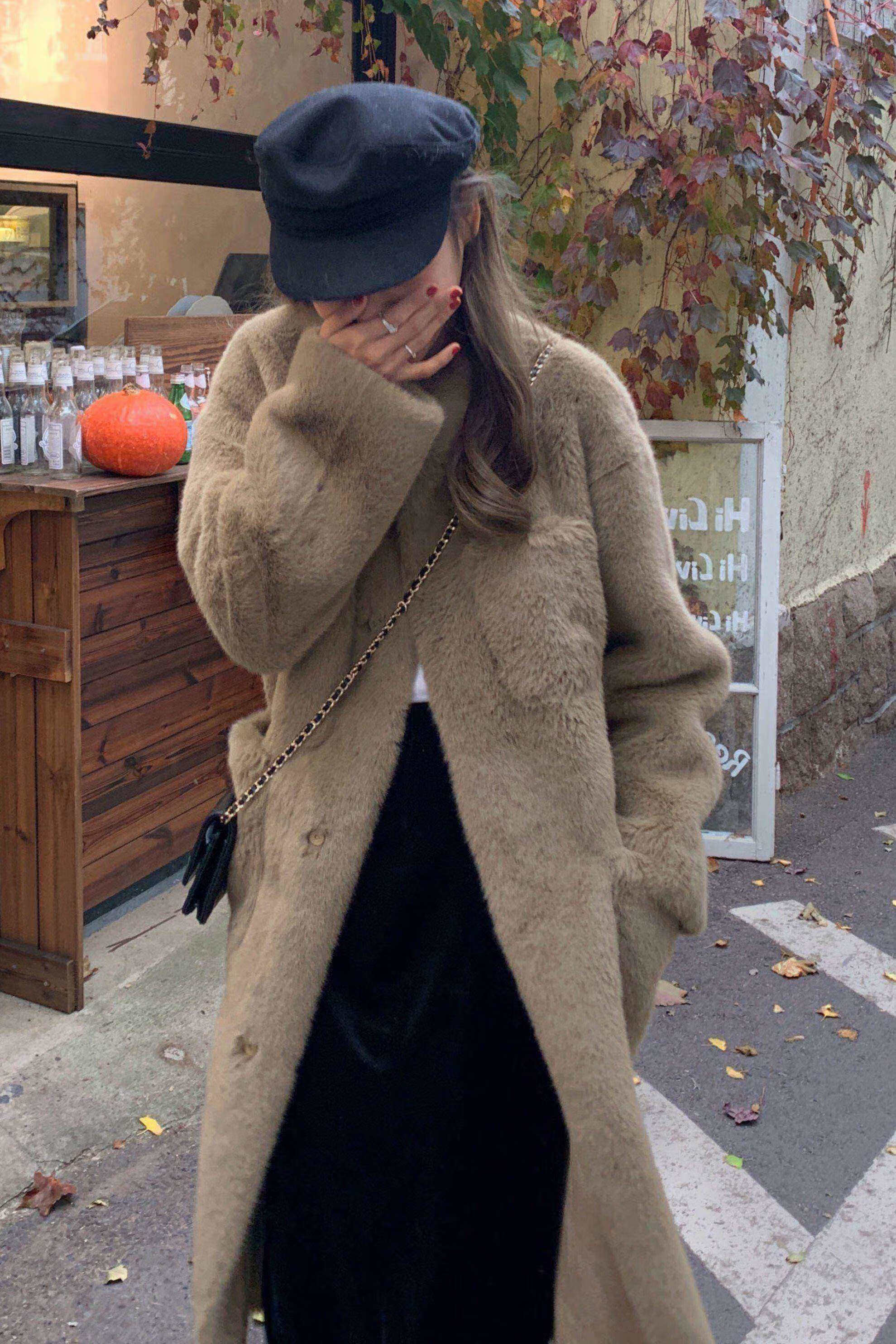 qvaj冬上新羊羔毛外套女韩系ins风穿搭 长款棉服仿皮毛一体皮草外套