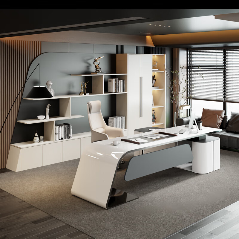 板冉烤漆总裁办公桌简约现代白色大班台创意个性老板桌办公室家具桌椅 办公工具