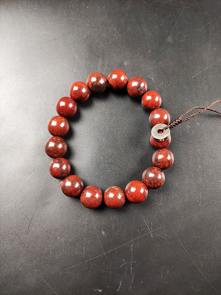 思赞(sizan)新疆天玉奇石园天然精品花红伊丁陨石12mm手链全新现货