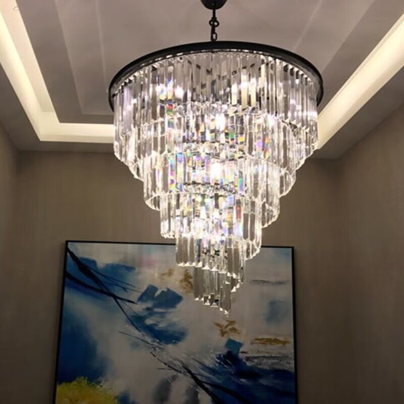 润华年美式螺旋水晶灯简约餐厅客厅酒店定制工程楼梯吊灯 直径50CM青光色