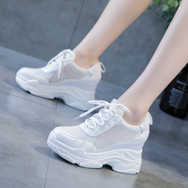 北极绒(bejirog)网纱休闲鞋女老爹鞋2024夏季女鞋8cm新款运动坡跟松糕