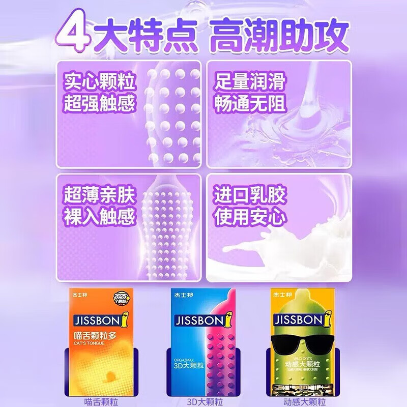 杰士邦 避孕套狼牙套棒安全套女性秒喷持久大颗粒狼牙套超薄情趣套用品 情趣尝鲜【共22只】颗粒6只+超薄16只