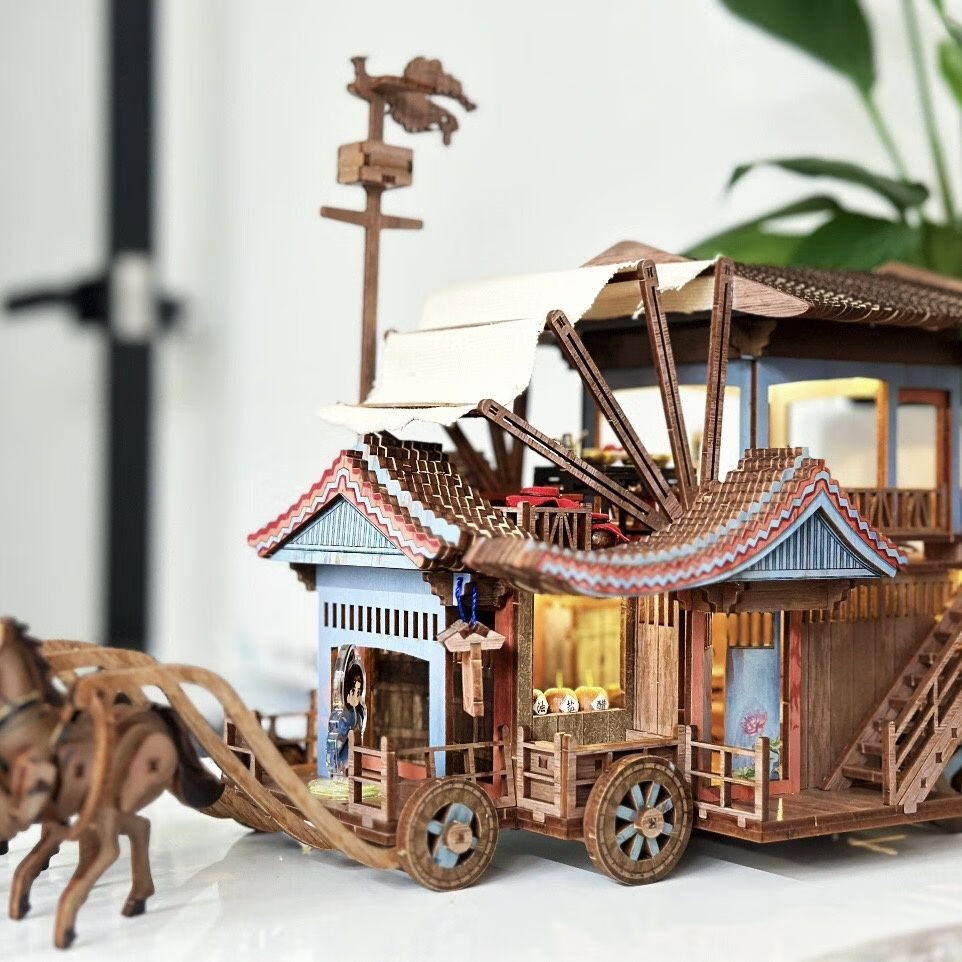 zrqf莲花楼拼装模型木质马车手工diy立体拼图礼品 体拼图礼品