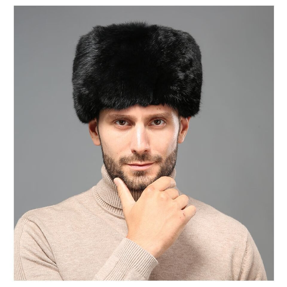 铭汇通座山雕帽子秋冬季新款平顶帽无檐帽皮草加厚毛毛仿狐狸毛帽护耳