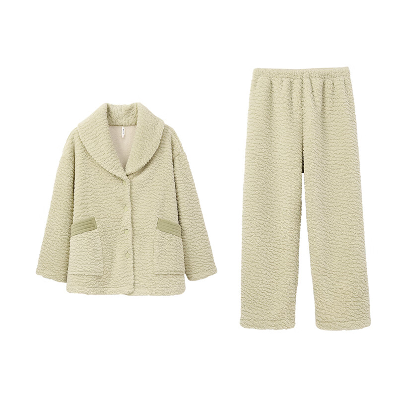 安之伴【巨好睡】情侣睡衣晚秋保暖雪棉绒休闲纯色长袖女士家居服可外穿 深草绿【软糯有弹性-超锁温】 L