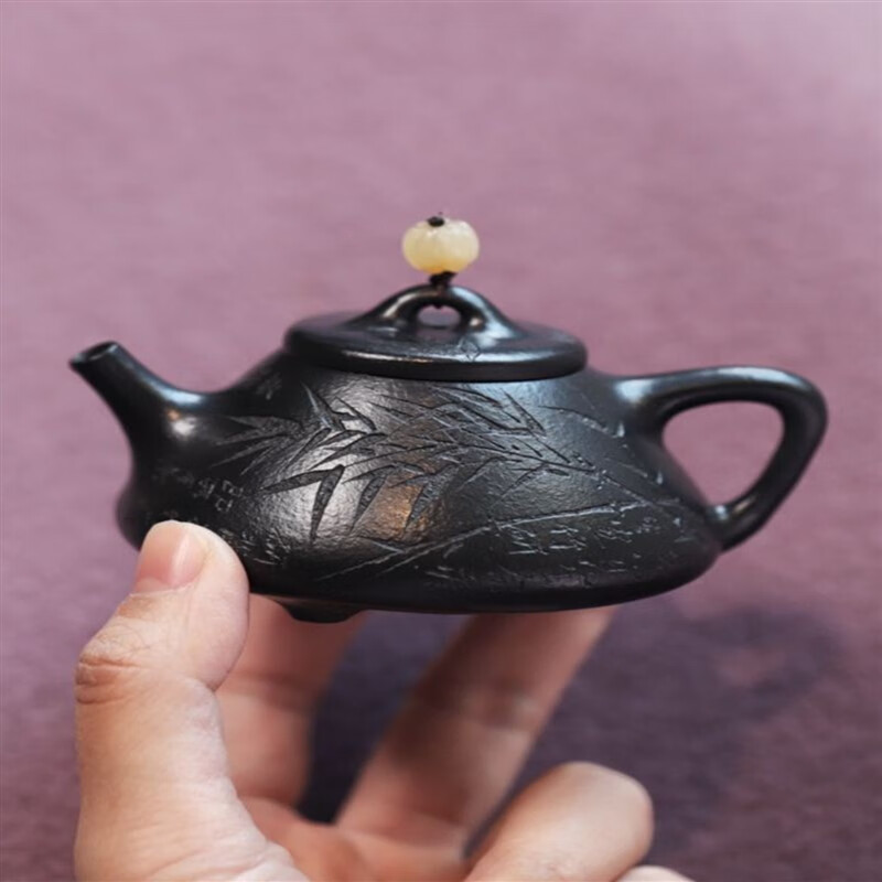 宜兴子冶石瓢紫砂壶全手工大师级 紫砂壶原矿降坡泥捂灰110cc小石 ) 1