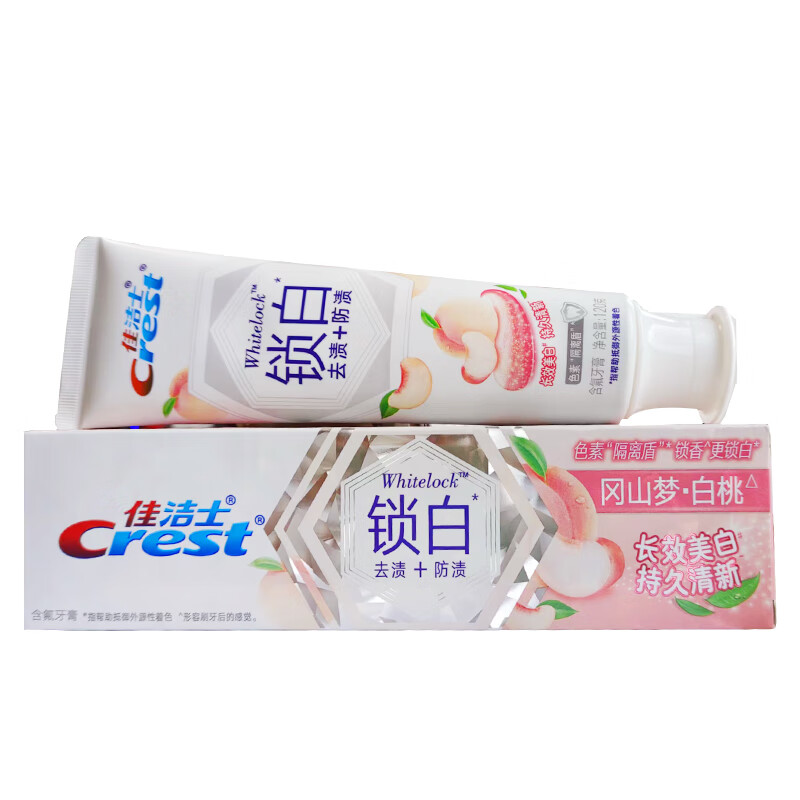 佳洁士佳洁士双色锁白牙膏亮白去黄含氟清新口气去垢去减少缓解异味去渍 冈山梦·白桃120g*1支