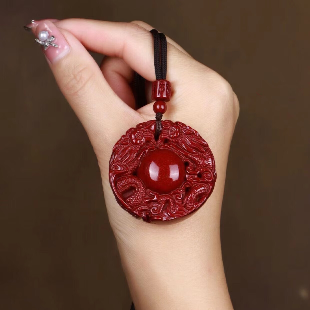 碧允原矿朱砂双龙护珠吊坠高含量紫金砂纯手工民族风男女款招财挂件
