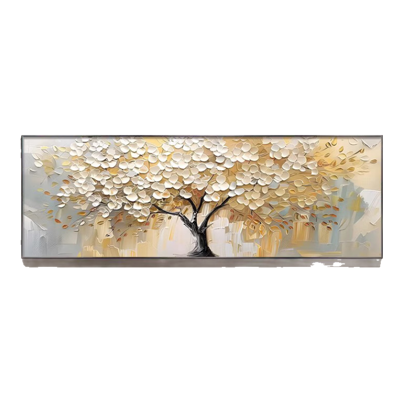 順吉祥利發(fā)財樹(shù)沙發(fā)背景墻掛畫(huà)輕奢高級感客廳裝飾畫(huà)2025新款橫幅抽象壁畫(huà) E1120 150*50(適合1.6-2米左右沙發(fā)) 紋理油畫(huà)布鋁合金金框