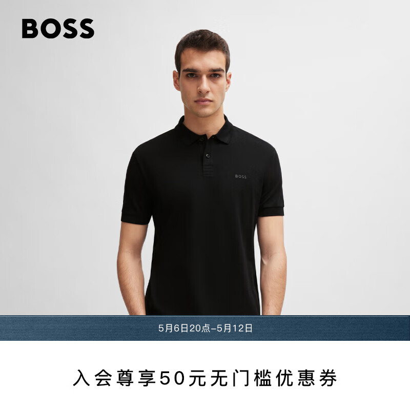 BOSS【100%棉 珠地布】男士24夏季新款徽棉质高尔夫运动短袖Polo衫 001-黑色 XL