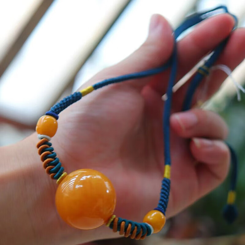 慈心缘 蜜蜡圆珠锁骨链 满蜡蜜蜡琥珀挂件男女项链送生日礼物 重19克