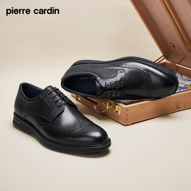 皮尔卡丹(pierre cardin)新款男鞋减震商务休闲皮鞋布洛克雕花软面