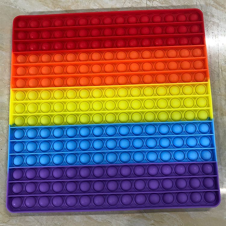 欧凯森解压玩具按按乐儿童彩虹心算益智思维棋桌面指压硅胶泡泡灭鼠先锋 超大号方形（30*30cm）