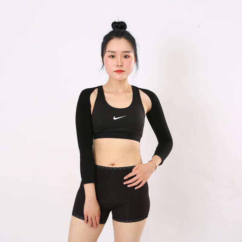 女士瘦手臂套美臂护肩内衣束手臂套七分长袖甩蝴蝶臂 黑色(七分袖) M码(体重85-120斤