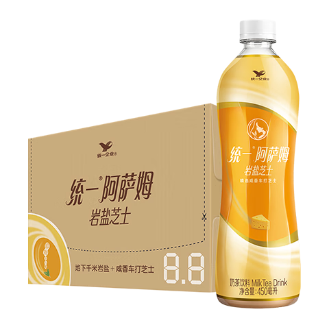 统一 阿萨姆 岩盐芝士 精选芝士风味奶茶 450ML*15瓶 奶茶饮料