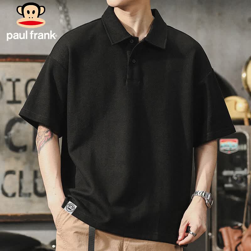 大嘴猴（paul frank）短袖T恤男夏季短袖男士休闲Polo衫宽松凉感衣服男装 黑色 2XL