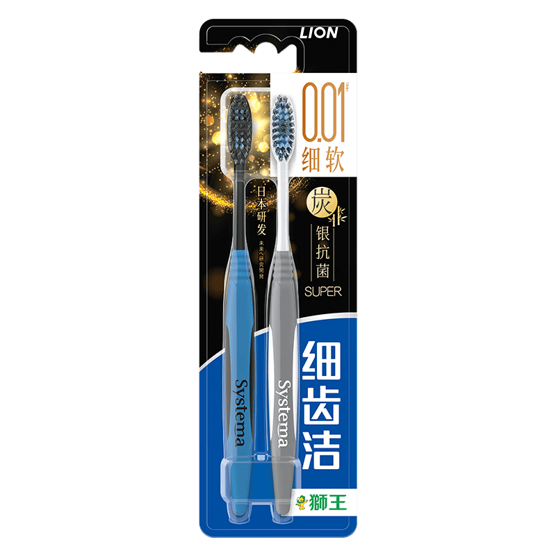 狮王(Lion)细齿洁经典牙刷系列 软毛超细毛牙刷 炭能量牙刷* 4支