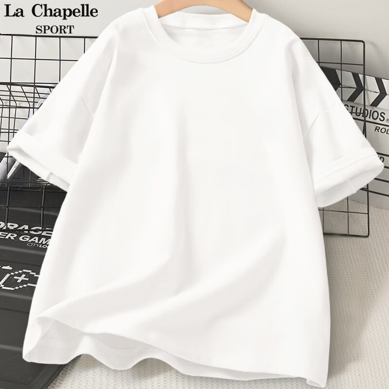 La Chapelle Sport拉夏貝爾純棉短袖t恤女時尚百搭休閑通勤風透氣印花夏季打底衫女 【100%純棉】白(空白) S /155（推薦85-100斤）