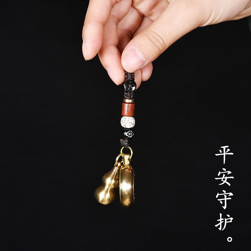 初缘 原矿朱砂粉本命佛十二生肖黄铜葫芦转钱钥匙扣本命年马年礼物 【生肖狗猪-阿弥陀佛菩萨】 本命年守护+葫芦【内含朱砂粉】