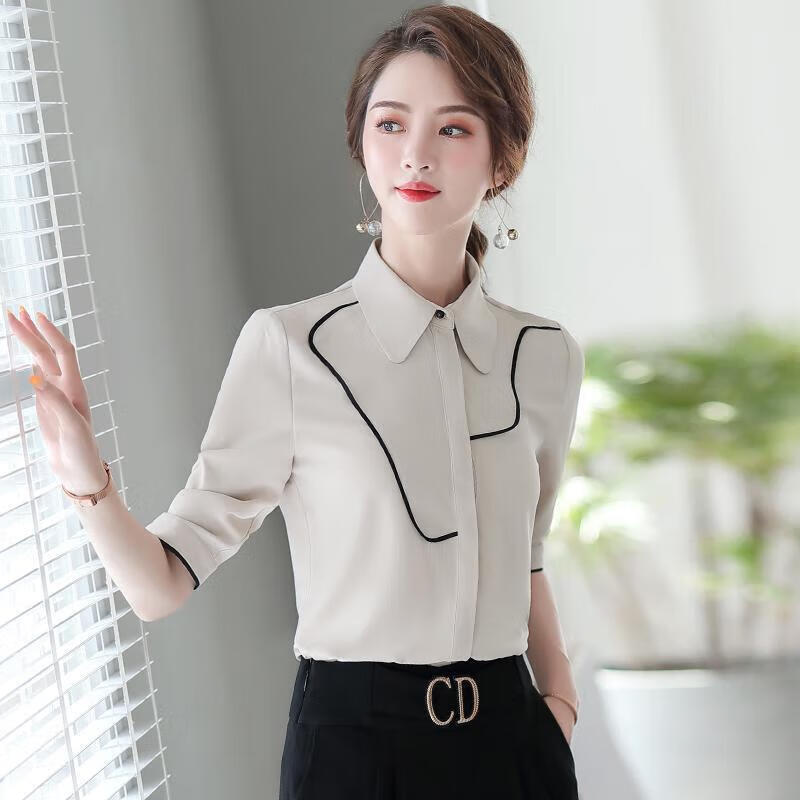 肆缄唐娜姿兰2023春夏时尚轻熟女神范洋气衬衫两职业套装女装 杏色衬衫686KY XXL