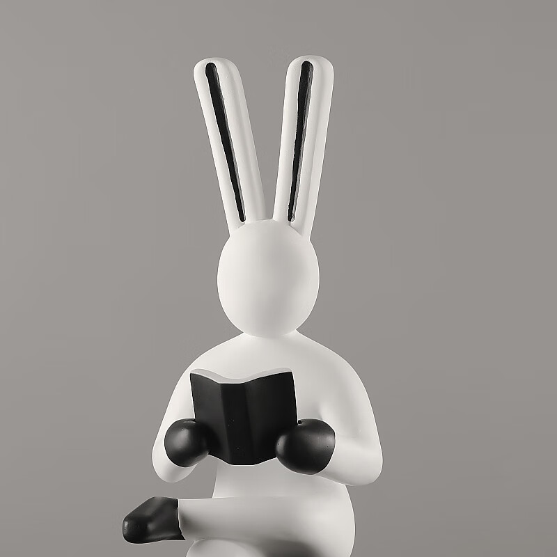 裕谷现代简约轻奢创意摆件抽象艺术雕塑办公室卧室桌面家居橱窗摆设  大号看书兔子（白色）